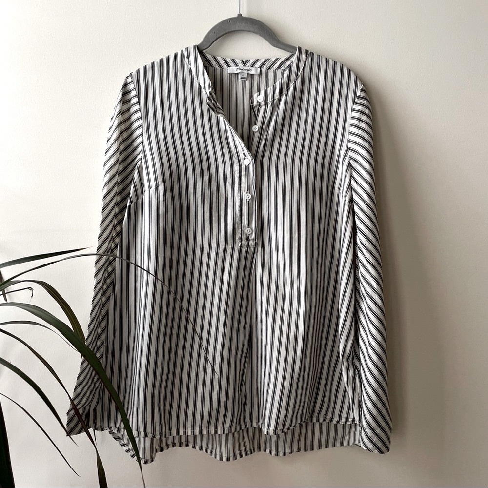 Madewell Collarless Ticking Stripe Popover Shirt
